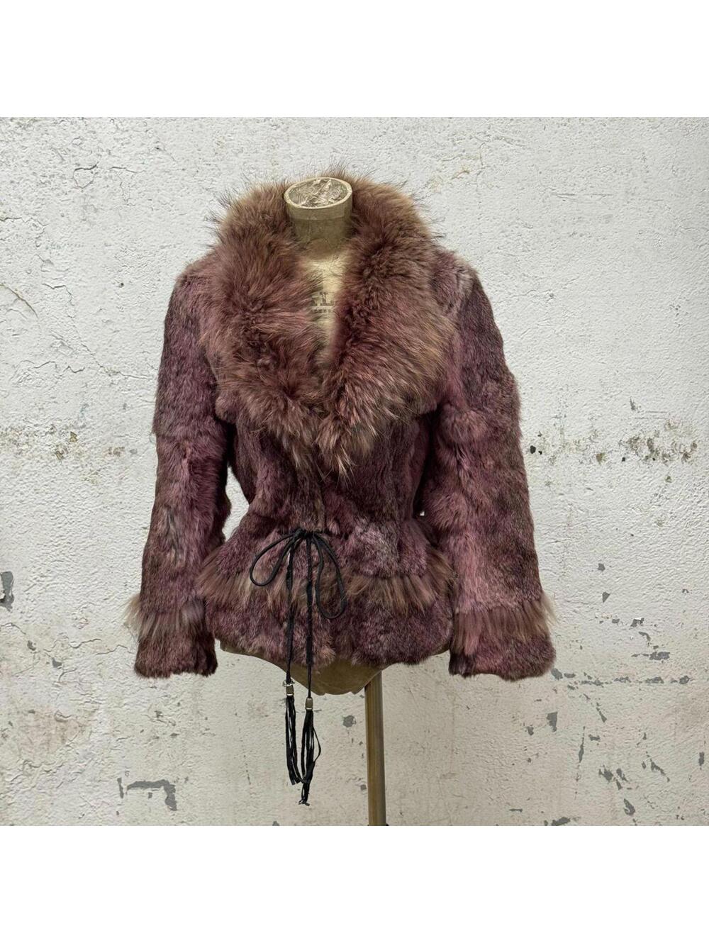 Vintage Y2K Mauve Rabbit & Coyote Fur Jacket